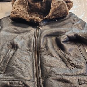 Men's Black Leather Jacket with Faux Fur Lining